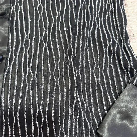 Y2K Black and silver striped sheer button up shirt size 14 - Picture 8 of 10
